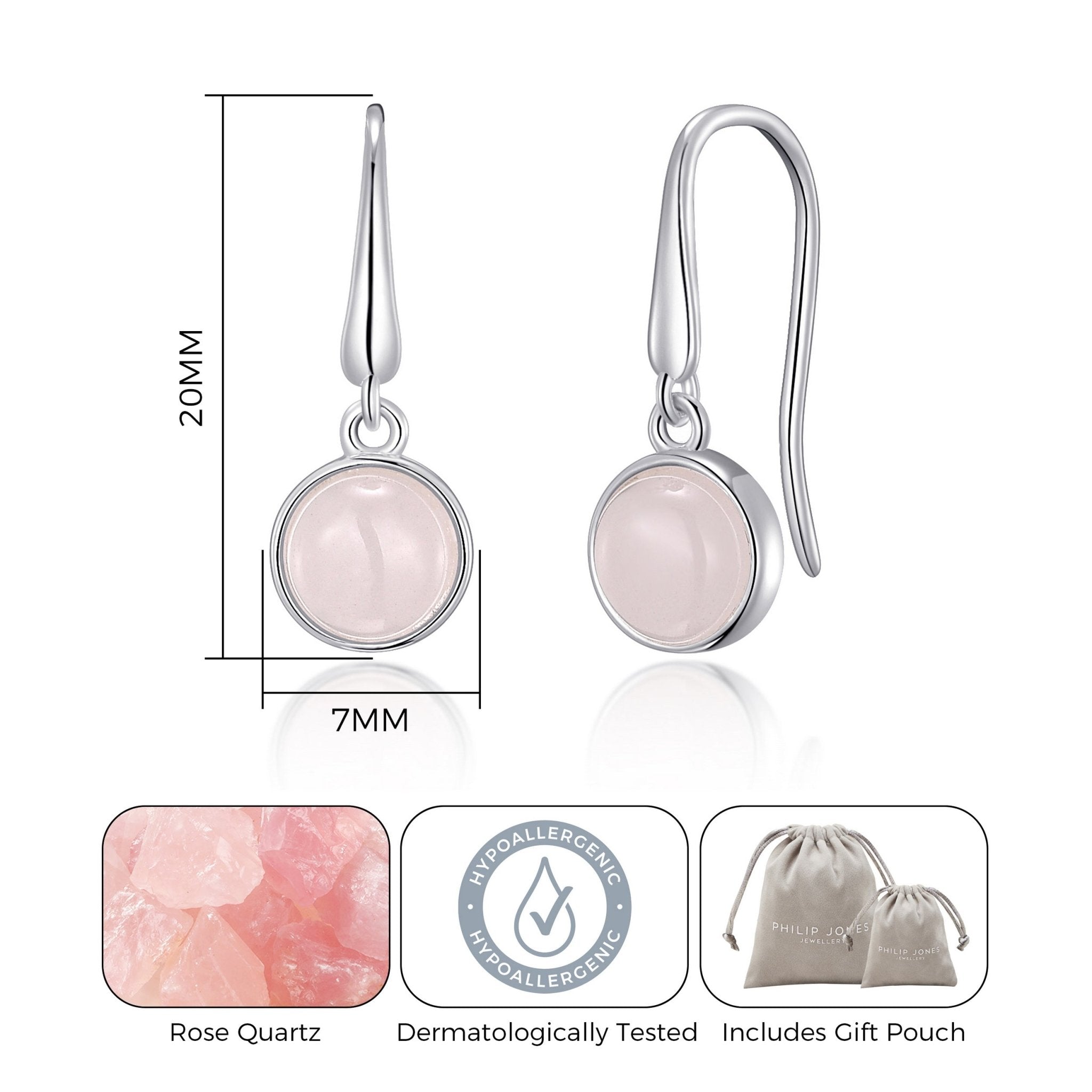 Rose Quartz Drop Earrings - Philip Jones Jewellery