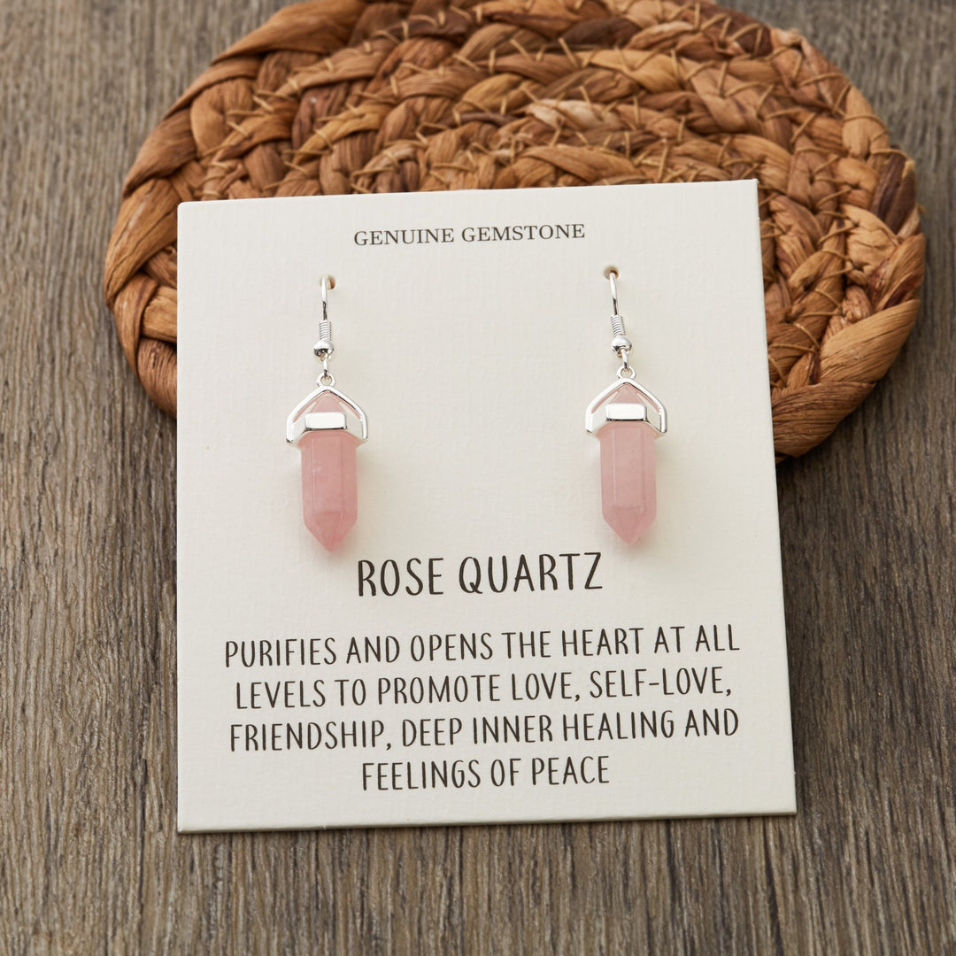 Rose Quartz Gemstone Drop Earrings with Quote Card - Philip Jones Jewellery