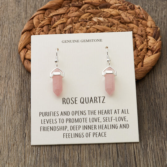 Rose Quartz Gemstone Drop Earrings with Quote Card - Philip Jones Jewellery