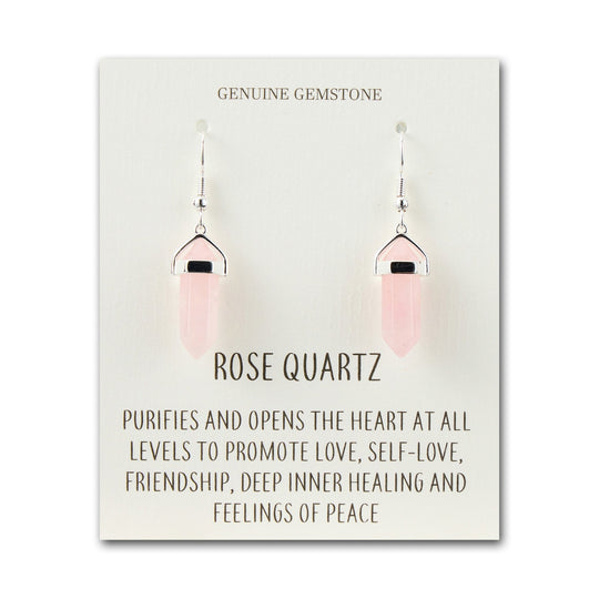 Rose Quartz Gemstone Drop Earrings with Quote Card - Philip Jones Jewellery