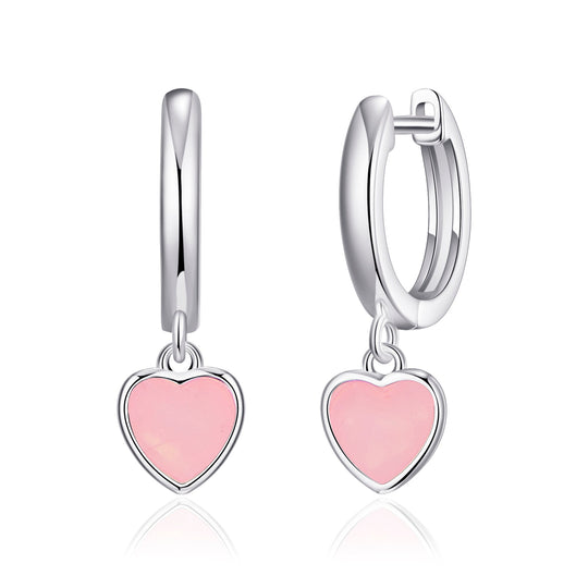Rose Quartz Gemstone Heart Charm Hoop Earrings - Philip Jones Jewellery