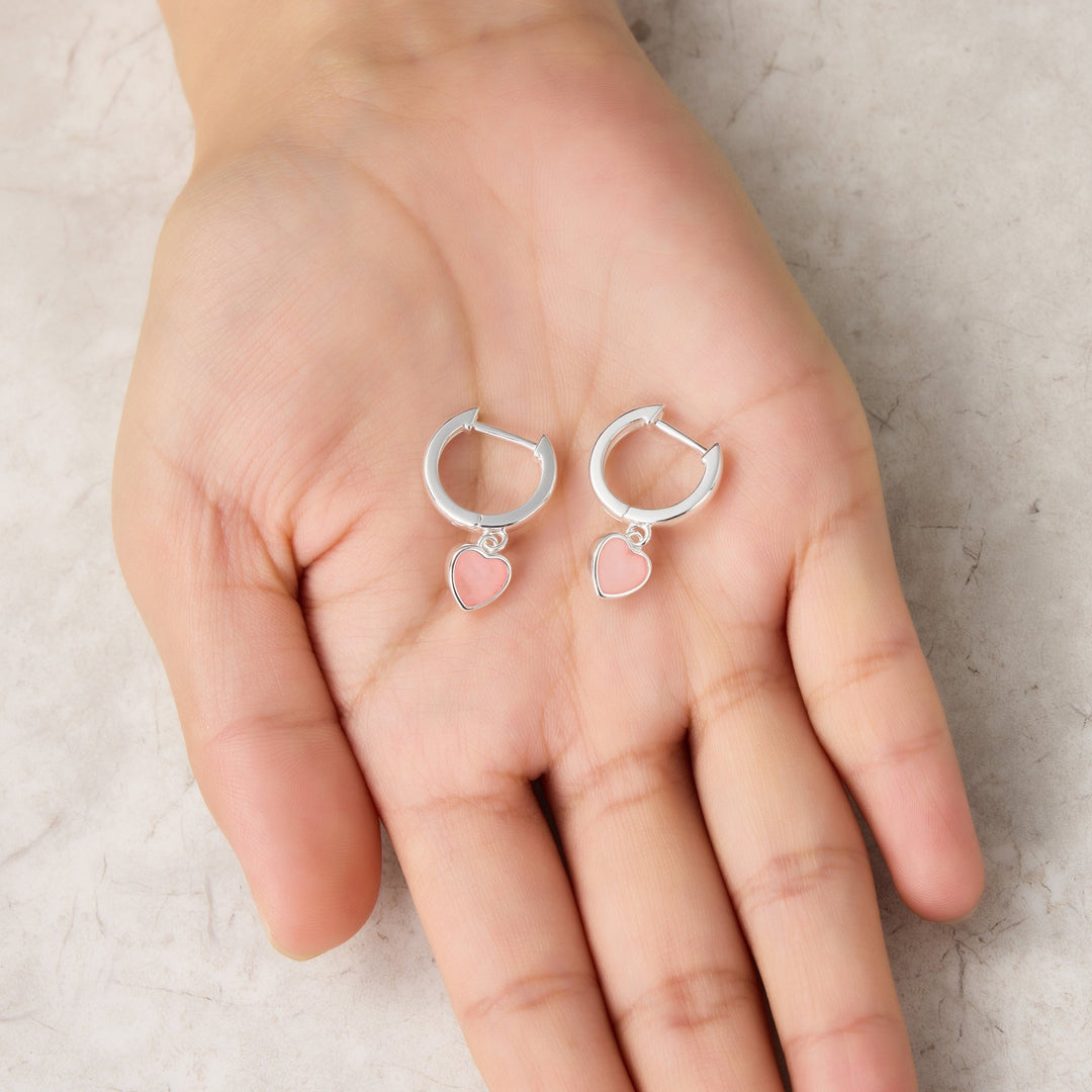 Rose Quartz Gemstone Heart Charm Hoop Earrings - Philip Jones Jewellery