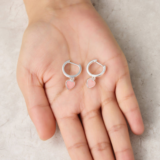 Rose Quartz Gemstone Heart Charm Hoop Earrings - Philip Jones Jewellery