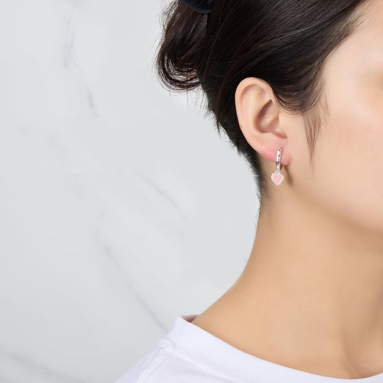 Rose Quartz Gemstone Heart Charm Hoop Earrings - Philip Jones Jewellery