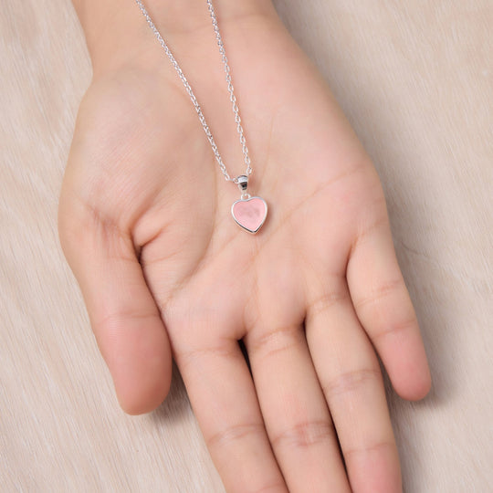 Rose Quartz Gemstone Heart Necklace - Philip Jones Jewellery