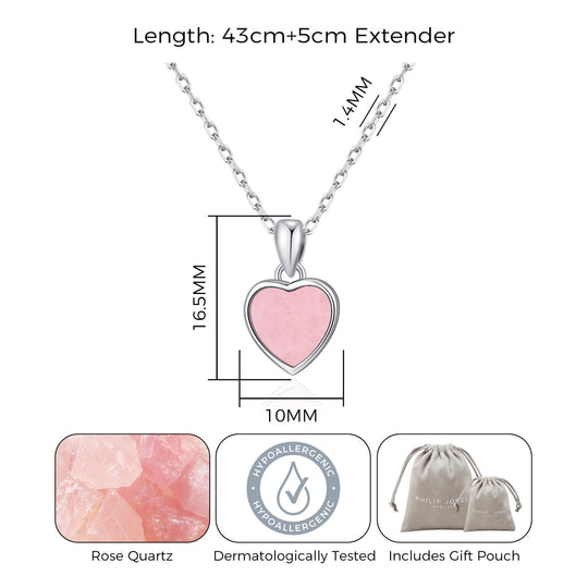Rose Quartz Gemstone Heart Necklace - Philip Jones Jewellery
