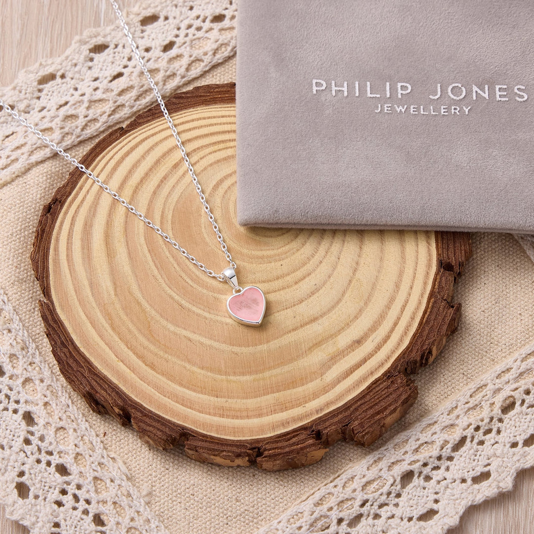 Rose Quartz Gemstone Heart Necklace - Philip Jones Jewellery