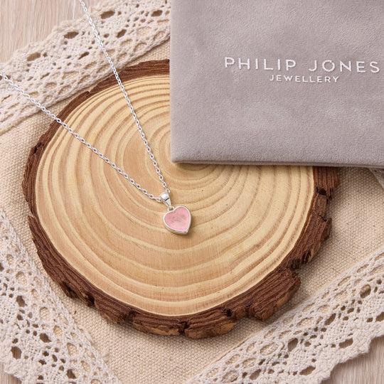 Rose Quartz Gemstone Heart Necklace - Philip Jones Jewellery
