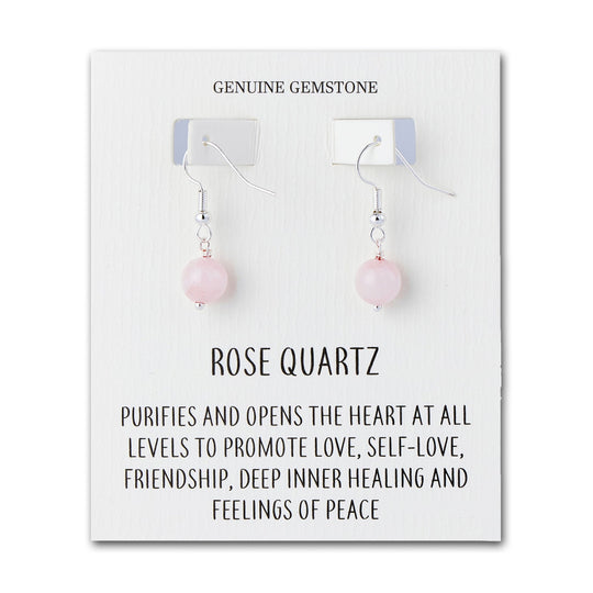 Rose Quartz Gemstone Round Drop Earrings with Quote Card - Philip Jones Jewellery