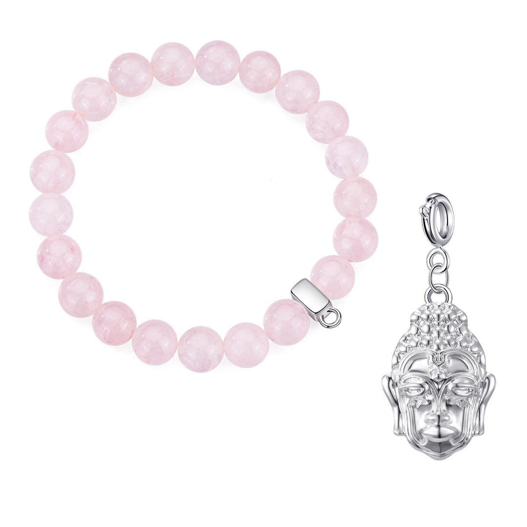 Rose Quartz Gemstone Stretch Bracelet with Charm Created with Zircondia® Crystals - Philip Jones Jewellery