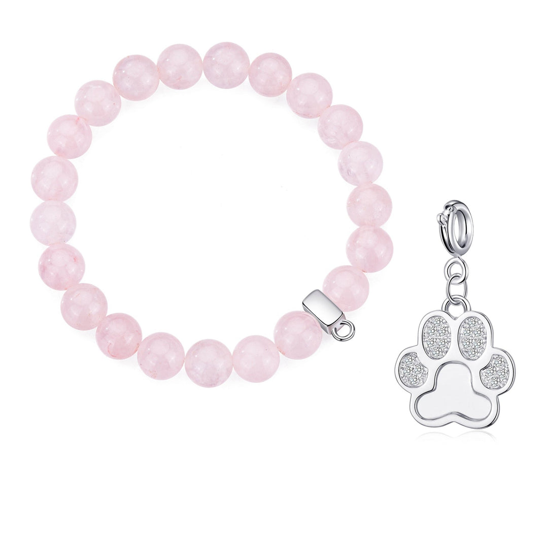 Rose Quartz Gemstone Stretch Bracelet with Charm Created with Zircondia® Crystals - Philip Jones Jewellery