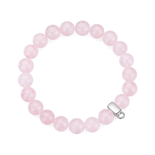 Rose Quartz Gemstone Stretch Bracelet with Charm Created with Zircondia® Crystals - Philip Jones Jewellery