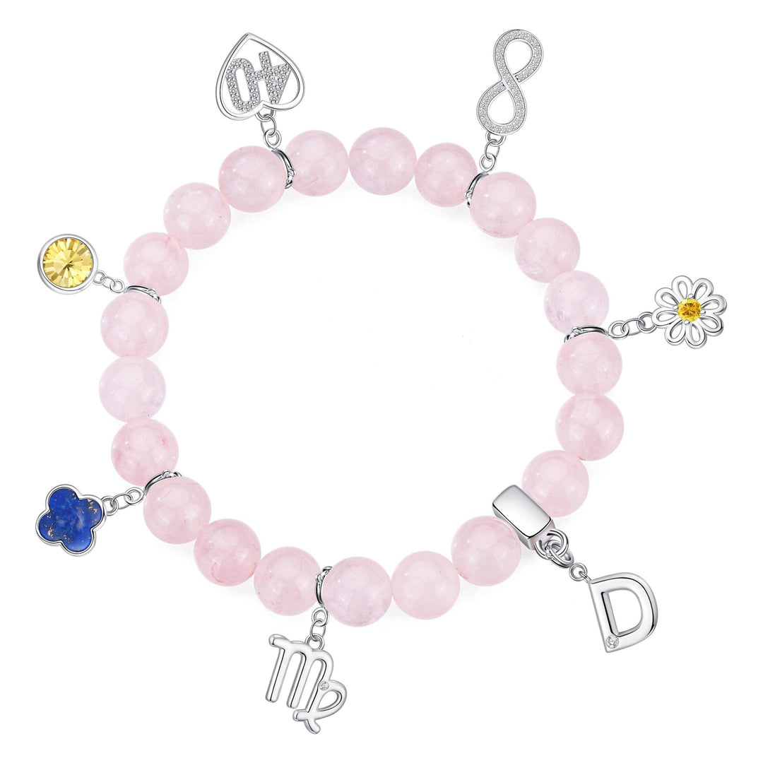 Rose Quartz Gemstone Stretch Bracelet with Choice of Charms - Philip Jones Jewellery