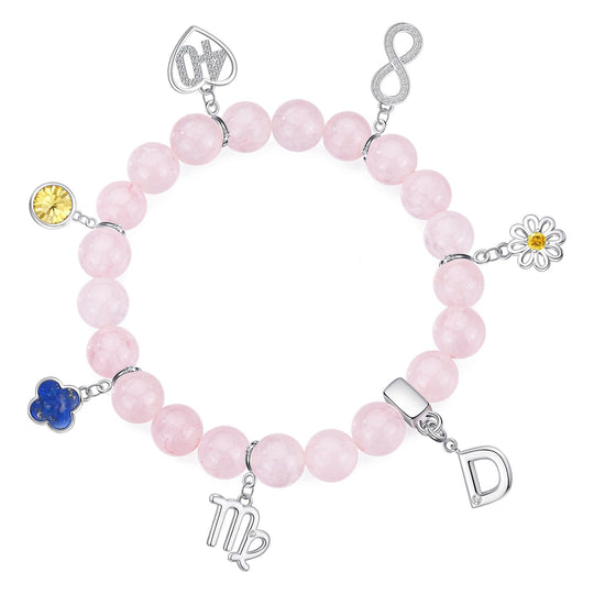 Rose Quartz Gemstone Stretch Bracelet with Choice of Charms - Philip Jones Jewellery