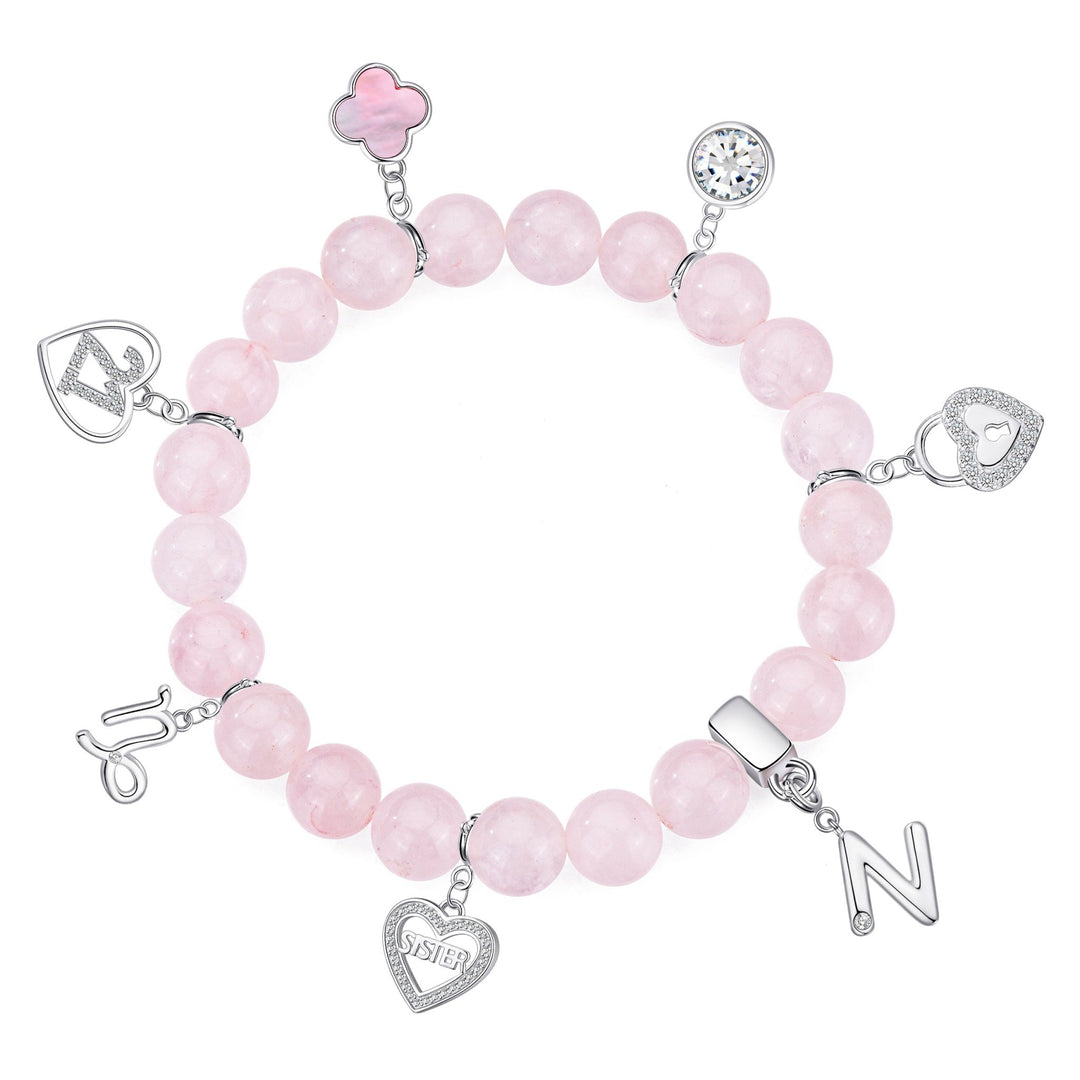 Rose Quartz Gemstone Stretch Bracelet with Choice of Charms - Philip Jones Jewellery