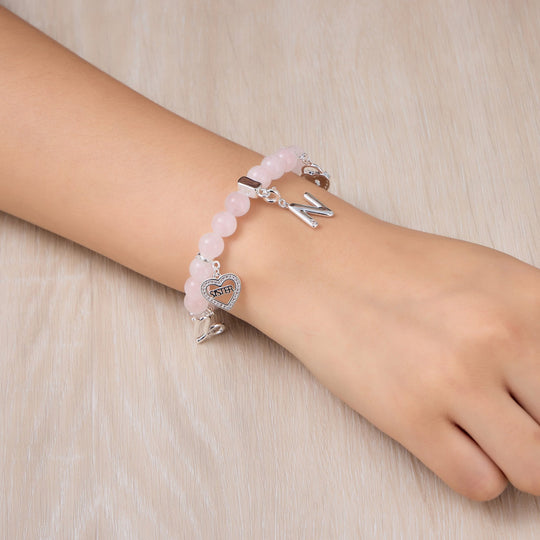 Rose Quartz Gemstone Stretch Bracelet with Option of Charms - Philip Jones Jewellery