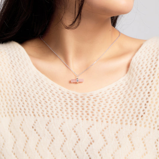 Rose Quartz Gemstone T-Bar Necklace