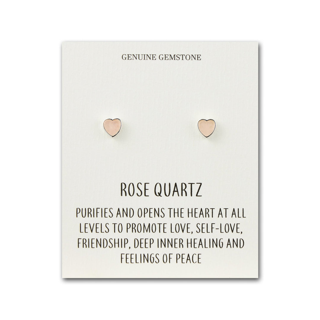 Rose Quartz Heart Stud Earrings with Quote Card - Philip Jones Jewellery