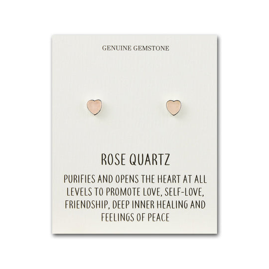 Rose Quartz Heart Stud Earrings with Quote Card - Philip Jones Jewellery