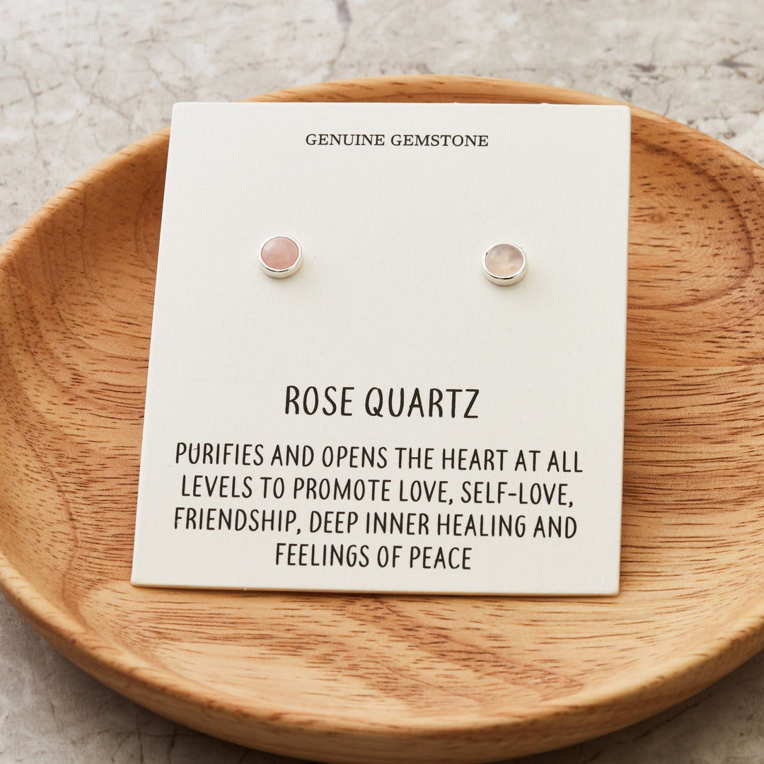 Rose Quartz Stud Earrings with Quote Card - Philip Jones Jewellery