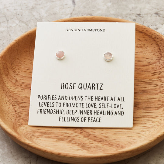 Rose Quartz Stud Earrings with Quote Card - Philip Jones Jewellery