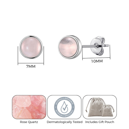 Rose Quartz Stud Earrings with Quote Card - Philip Jones Jewellery