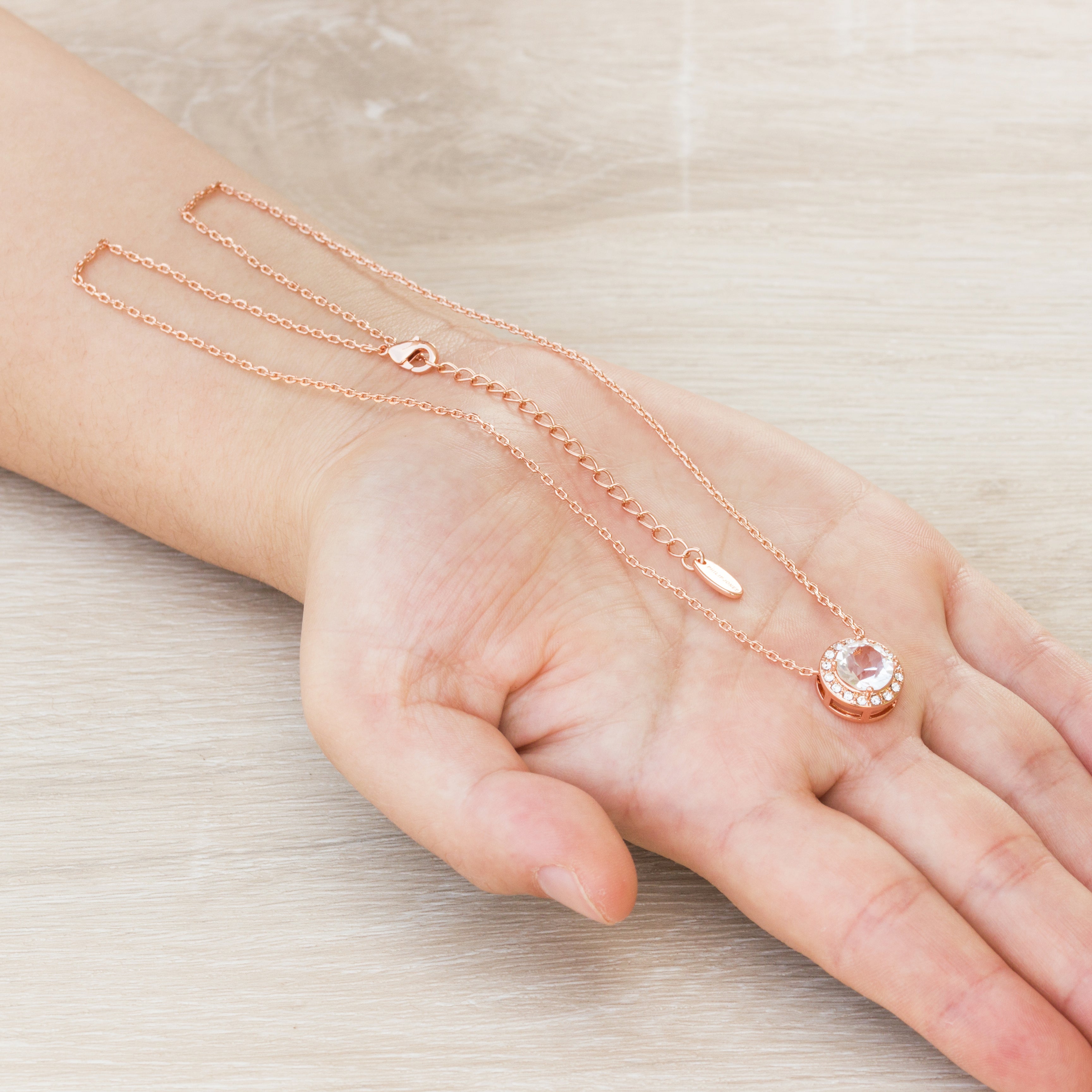 Rose Gold Plated Halo Set Created with Zircondia® Crystals