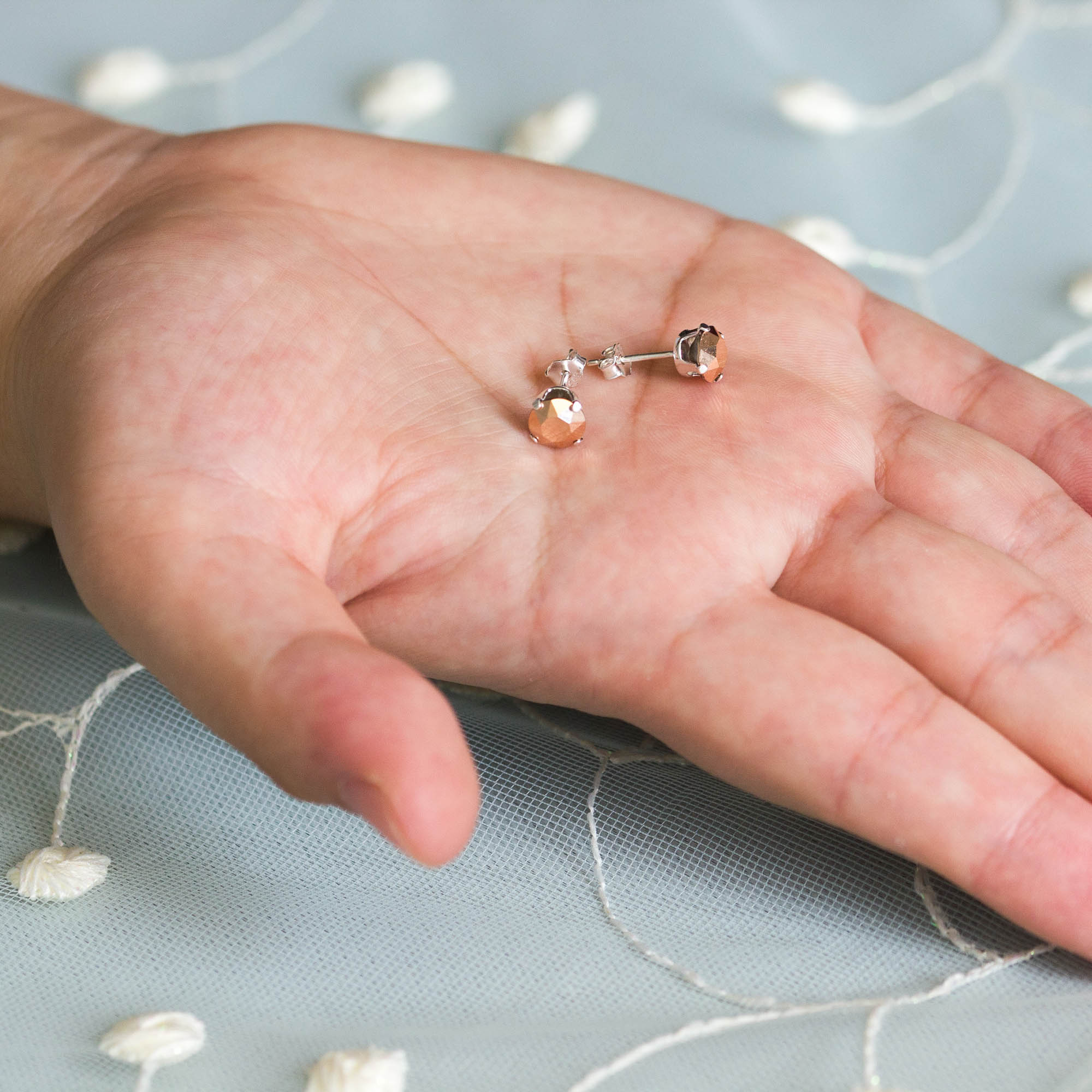 Sterling Silver Crystal Rose Gold Earrings Created with Zircondia® Crystals