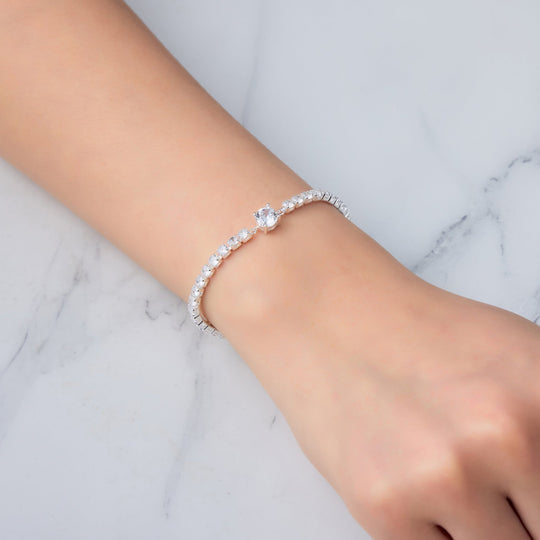 Round Solitaire Tennis Bracelet Created with Zircondia® Crystals - Philip Jones Jewellery