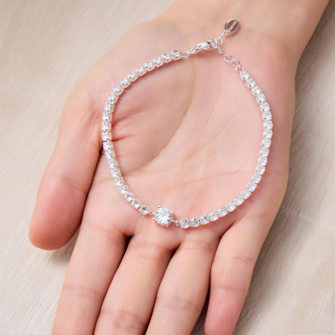 Round Solitaire Tennis Bracelet Created with Zircondia® Crystals - Philip Jones Jewellery