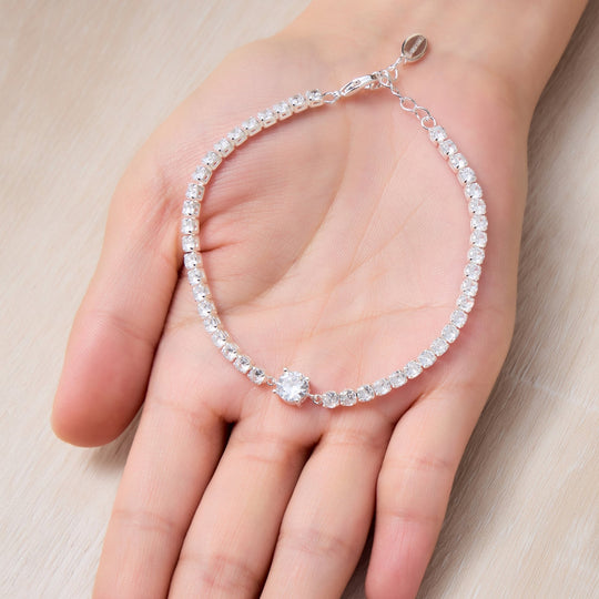 Round Solitaire Tennis Bracelet Created with Zircondia® Crystals - Philip Jones Jewellery