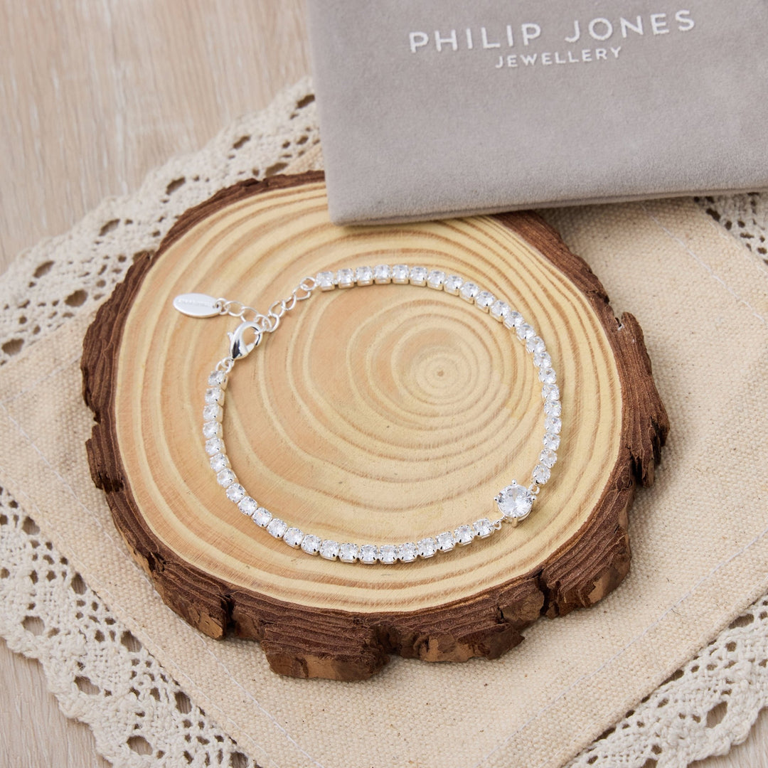 Round Solitaire Tennis Bracelet Created with Zircondia® Crystals - Philip Jones Jewellery