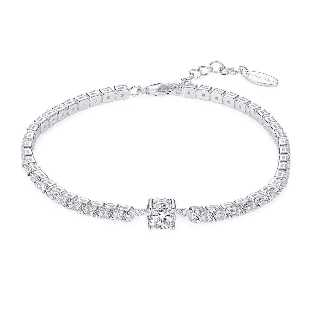Round Solitaire Tennis Bracelet Created with Zircondia® Crystals - Philip Jones Jewellery