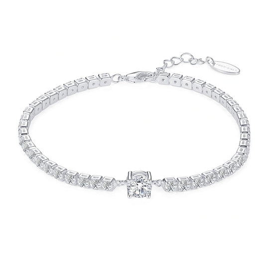 Round Solitaire Tennis Bracelet Created with Zircondia® Crystals - Philip Jones Jewellery