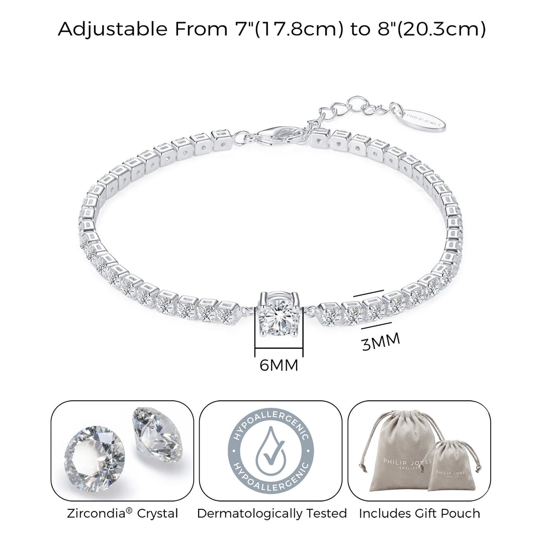 Round Solitaire Tennis Bracelet Created with Zircondia® Crystals - Philip Jones Jewellery