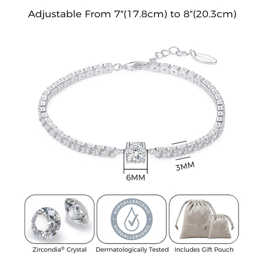 Round Solitaire Tennis Bracelet Created with Zircondia® Crystals - Philip Jones Jewellery