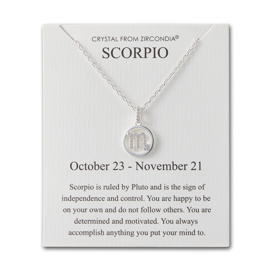 Scorpio Star Sign Zodiac Necklace and Quote Card with Zircondia® Crystals - Philip Jones Jewellery