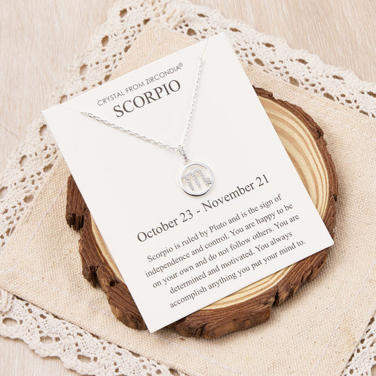 Scorpio Star Sign Zodiac Necklace and Quote Card with Zircondia® Crystals - Philip Jones Jewellery