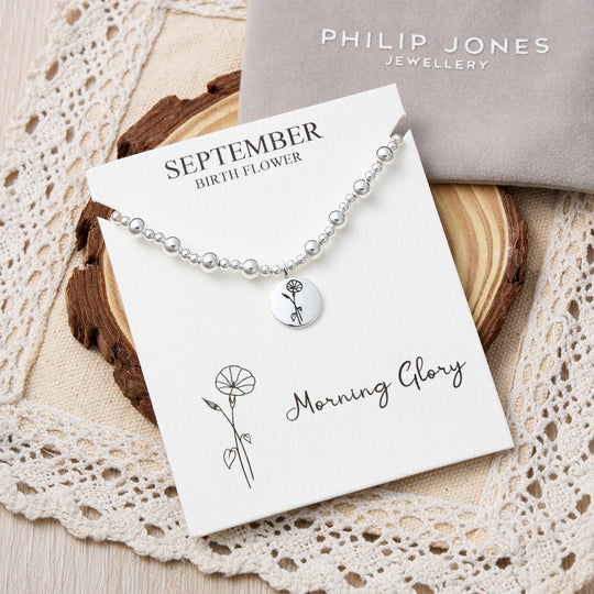 September Birth Flower Morning Glory Beaded Stretch Bracelet