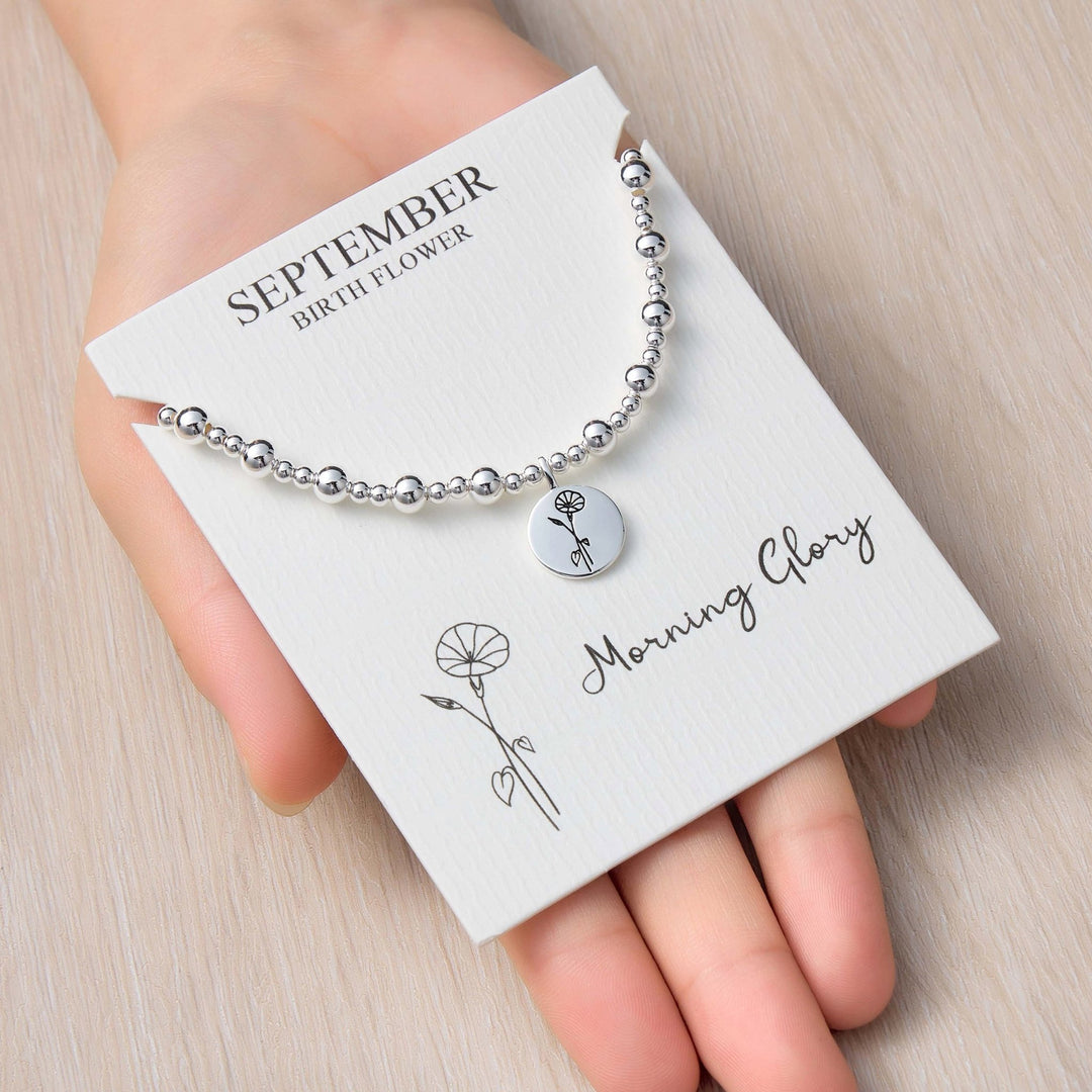September Birth Flower Morning Glory Beaded Stretch Bracelet