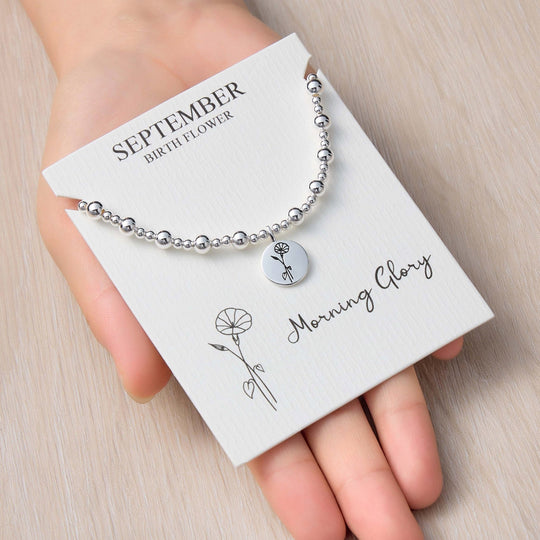 September Birth Flower Morning Glory Beaded Stretch Bracelet
