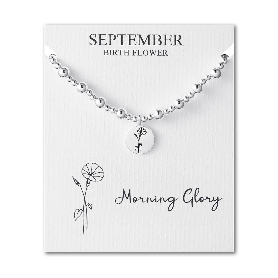 September Birth Flower Morning Glory Beaded Stretch Bracelet - Philip Jones Jewellery