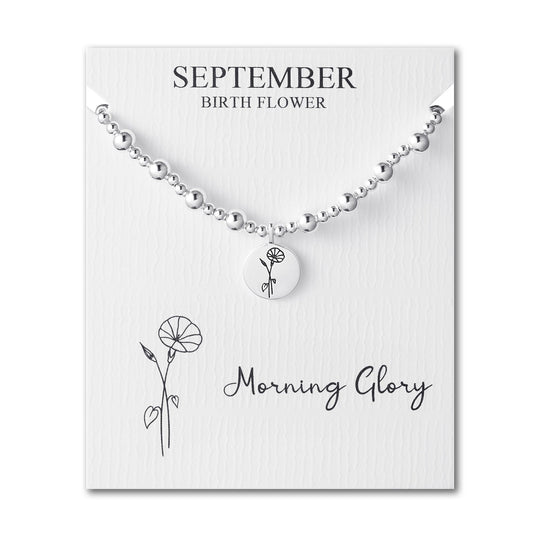 September Birth Flower Morning Glory Beaded Stretch Bracelet - Philip Jones Jewellery