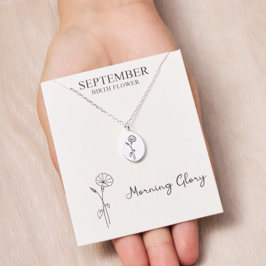September Birth Flower Morning Glory Necklace with Card - Philip Jones Jewellery
