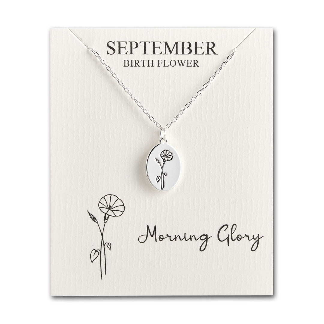September Birth Flower Morning Glory Necklace with Card - Philip Jones Jewellery
