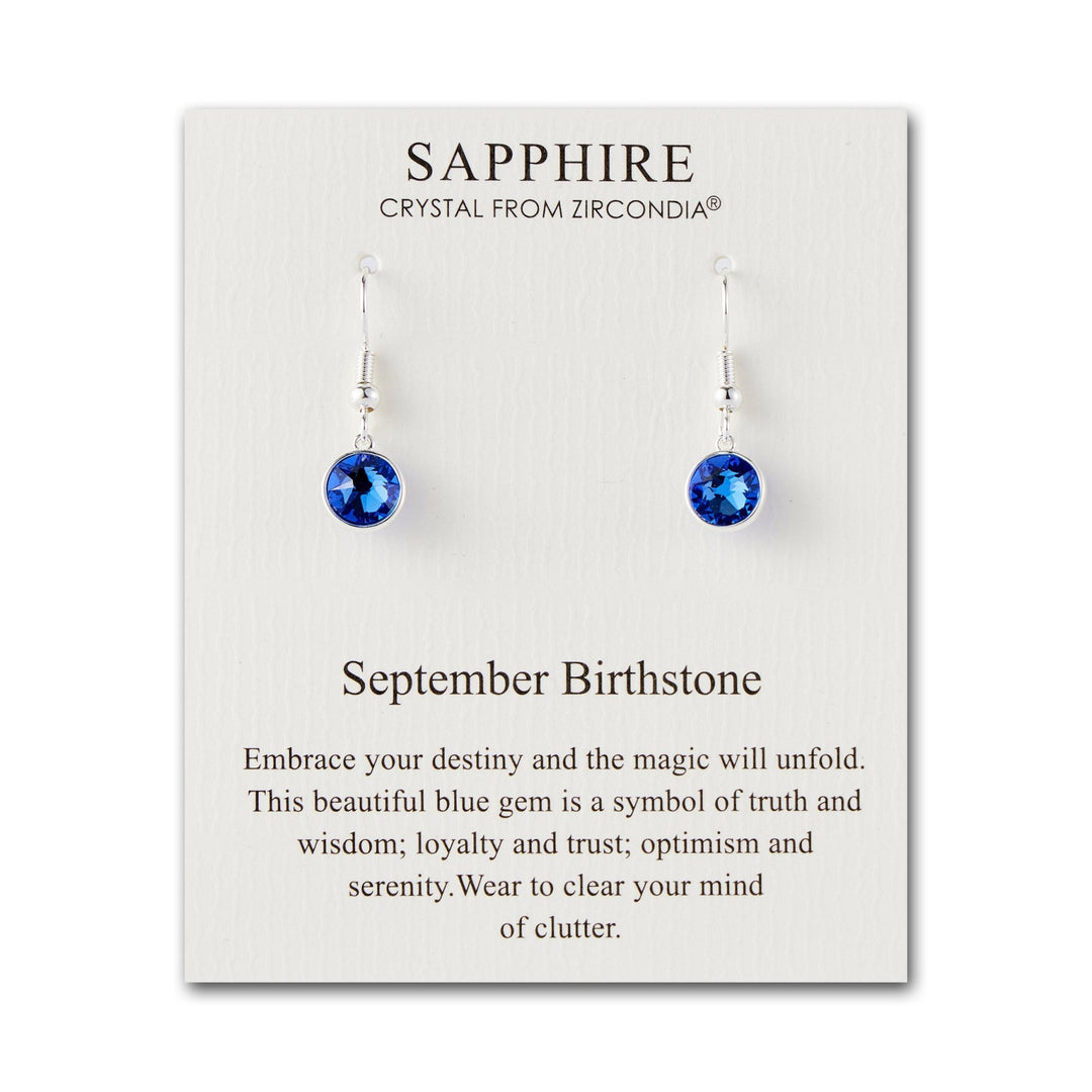 September Birthstone Drop Earrings Created with Sapphire Zircondia® Crystals - Philip Jones Jewellery