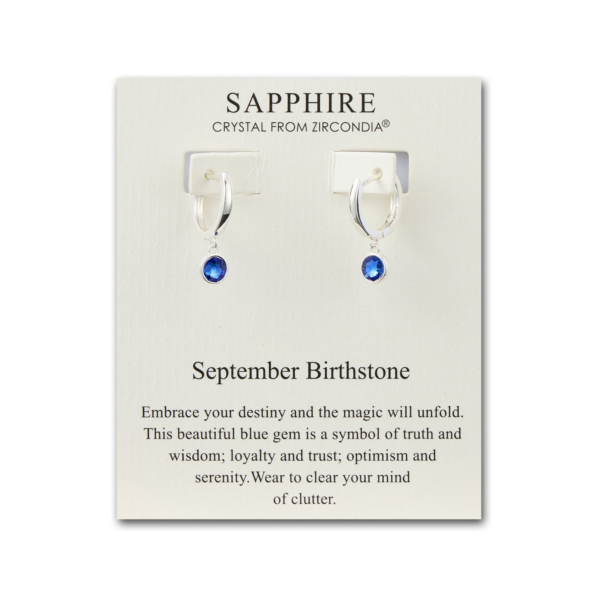 September Birthstone Hoop Earrings Created with Sapphire Zircondia® Crystals - Philip Jones Jewellery