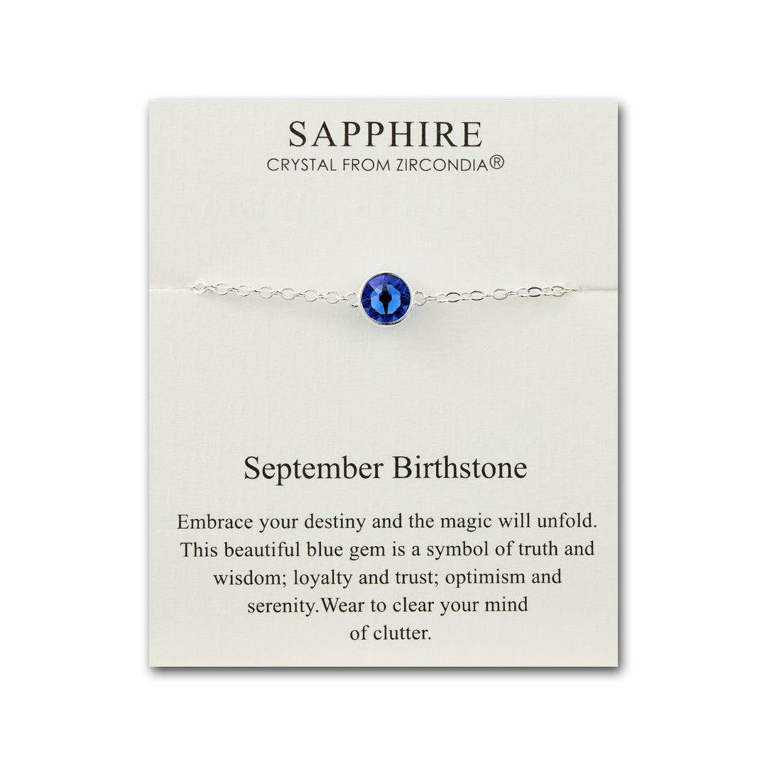 September (Sapphire) Birthstone Anklet Created with Zircondia® Crystals - Philip Jones Jewellery