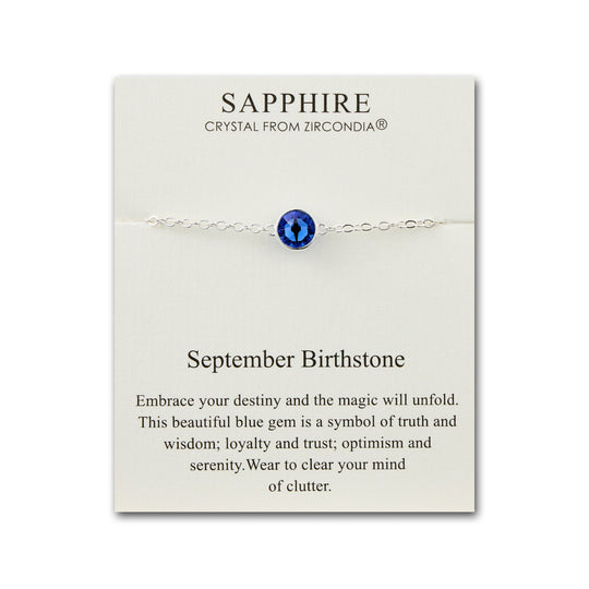 September (Sapphire) Birthstone Anklet Created with Zircondia® Crystals - Philip Jones Jewellery