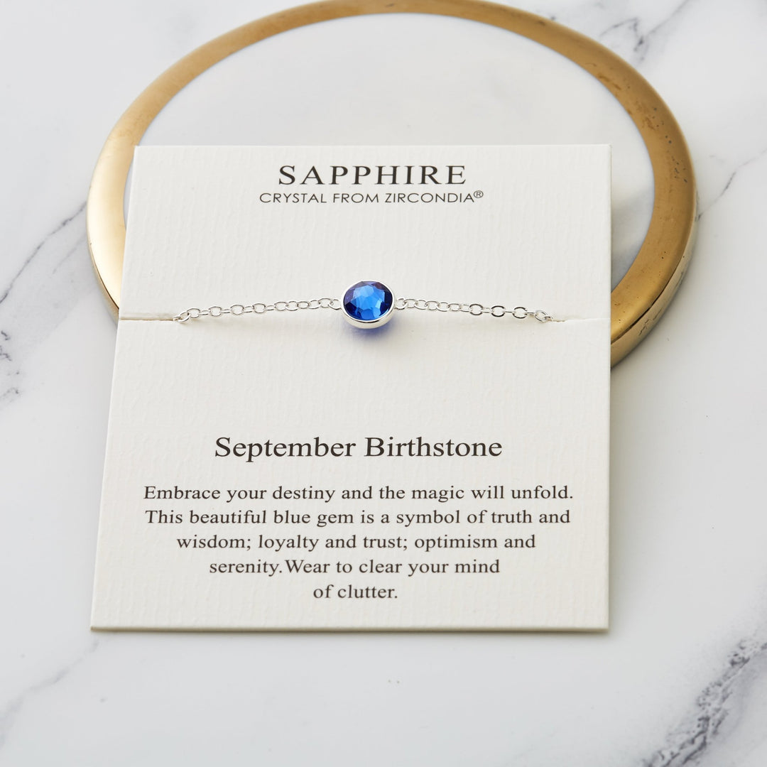 September (Sapphire) Birthstone Anklet Created with Zircondia® Crystals - Philip Jones Jewellery